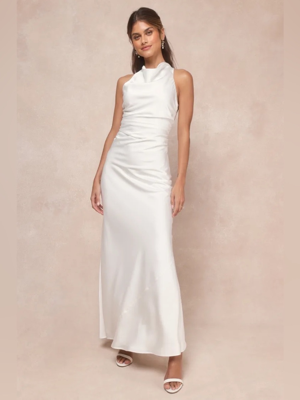 Lulus Effortlessly Sensational White Satin Backless Maxi Dress small nwt